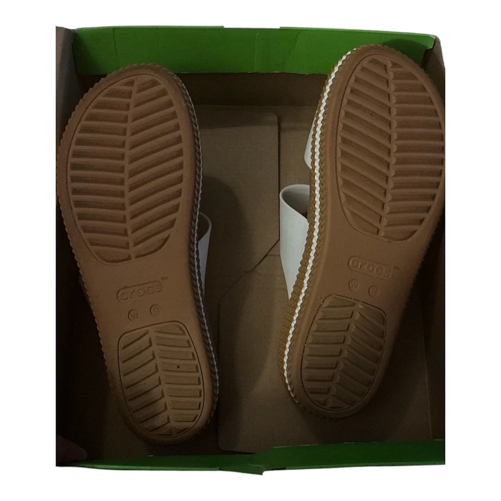 Crocs Brooklyn Low Buckle Womens Sandal Size 8 White Tan Wedge Slide NEW